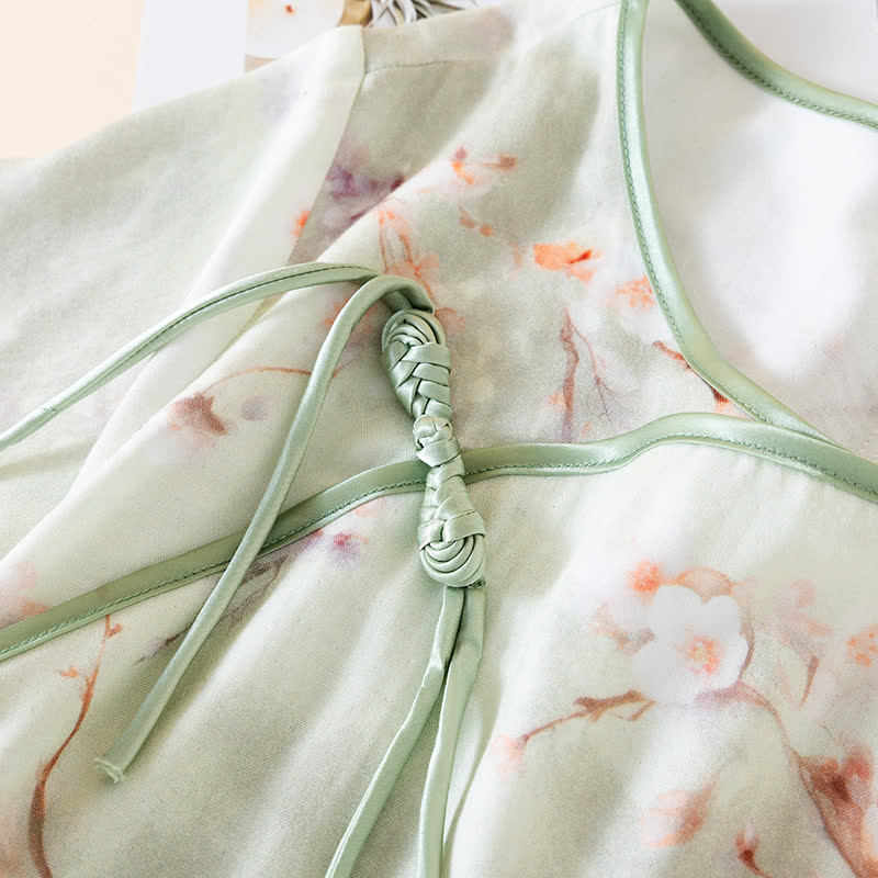 Camicia da notte in cotone con scollo rotondo e motivo a fiori di prugna