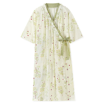 Camicia da notte in kimono pastorale in garza di cotone
