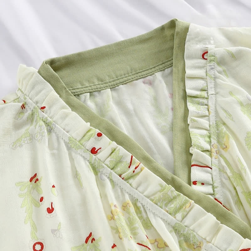 Camicia da notte in kimono pastorale in garza di cotone
