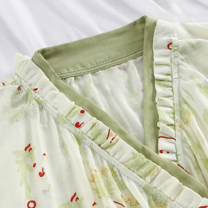 Camicia da notte kimono in garza di cotone a maniche lunghe