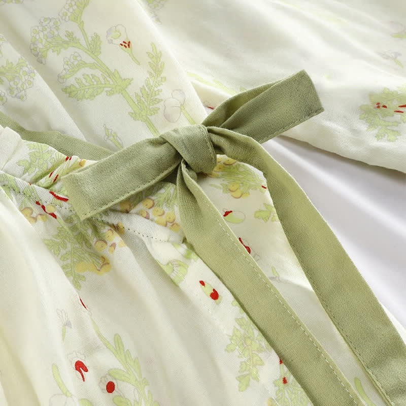 Camicia da notte kimono in garza di cotone a maniche lunghe
