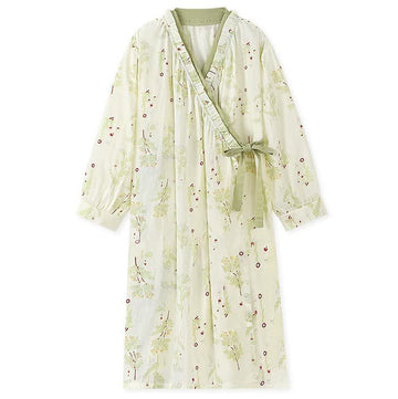 Camicia da notte kimono in garza di cotone a maniche lunghe