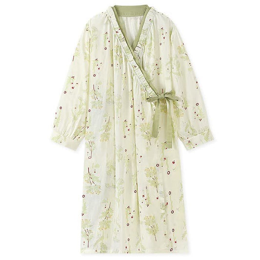 Camicia da notte kimono in garza di cotone a maniche lunghe