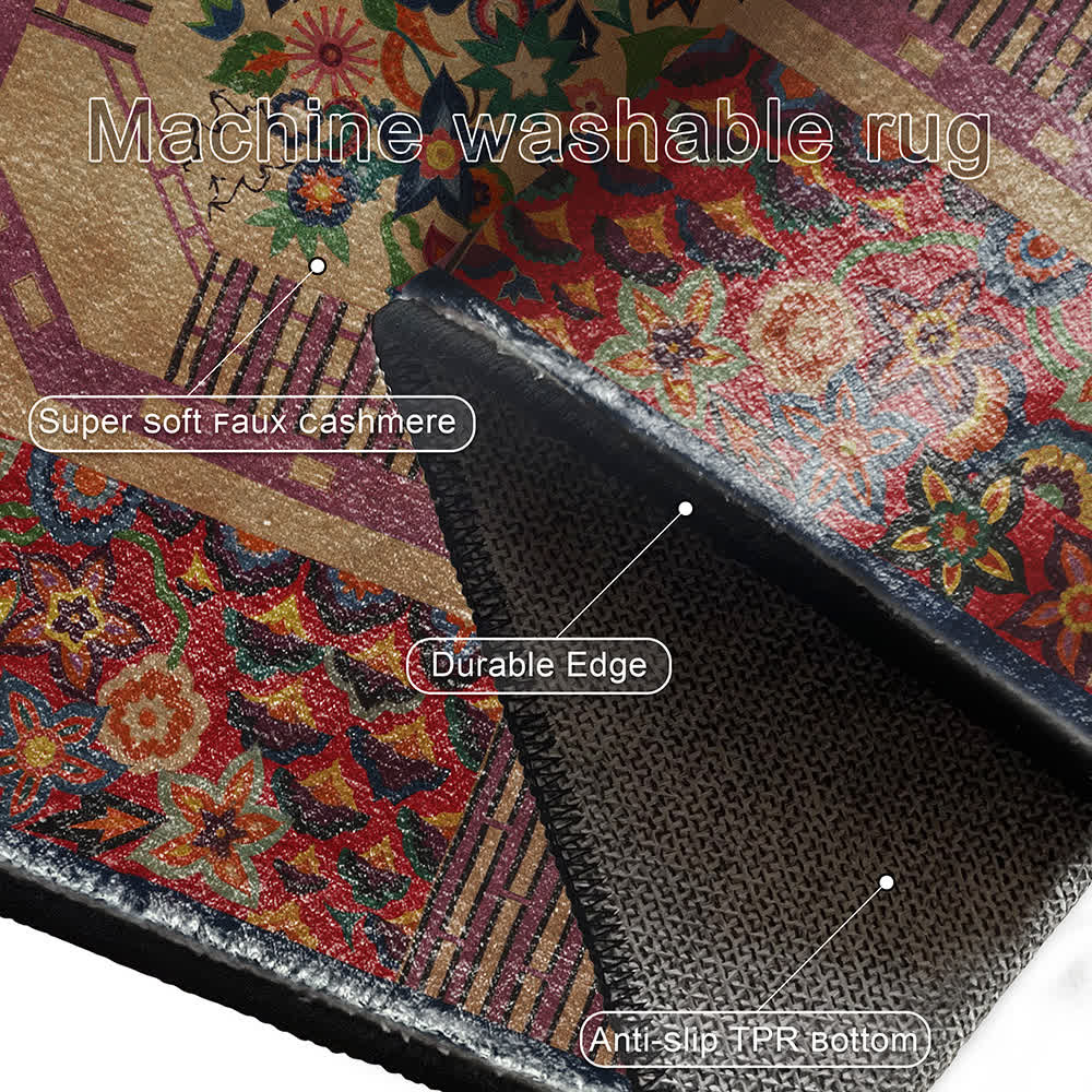 Tappeto pieghevole antiscivolo per interni ed esterni con motivo floreale vintage