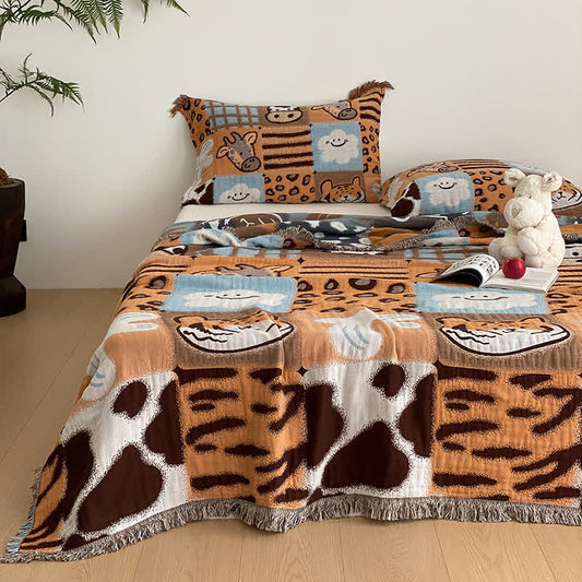 Trapunta con nappe in garza di cotone a quattro strati con stampa animalier