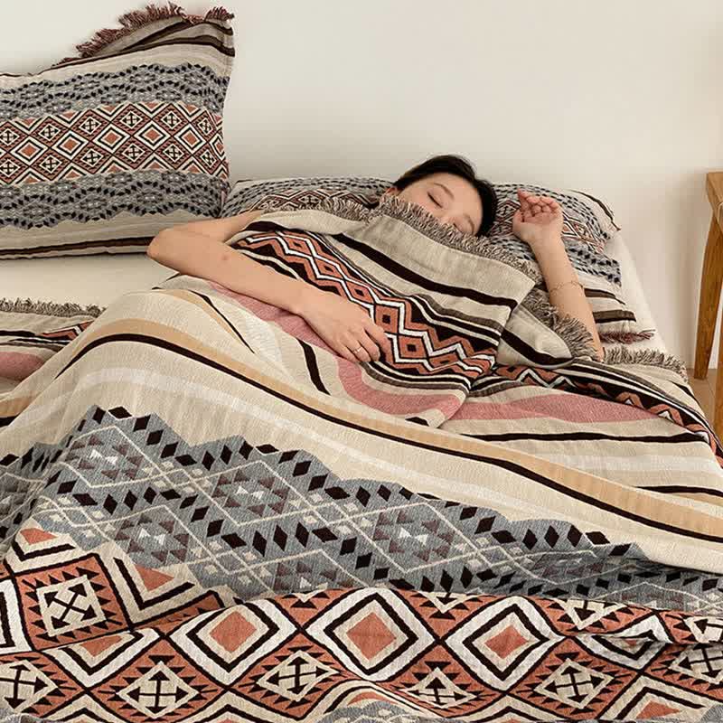 Trapunta con nappe in garza di cotone a quattro strati in stile etnico