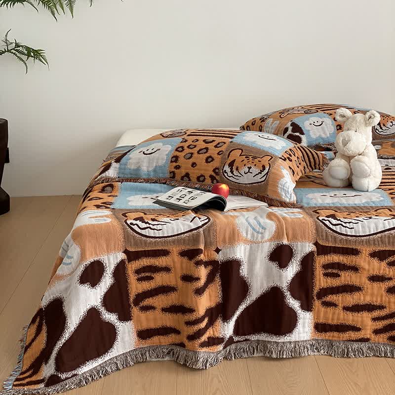 Trapunta con nappe in garza di cotone a quattro strati con stampa animalier
