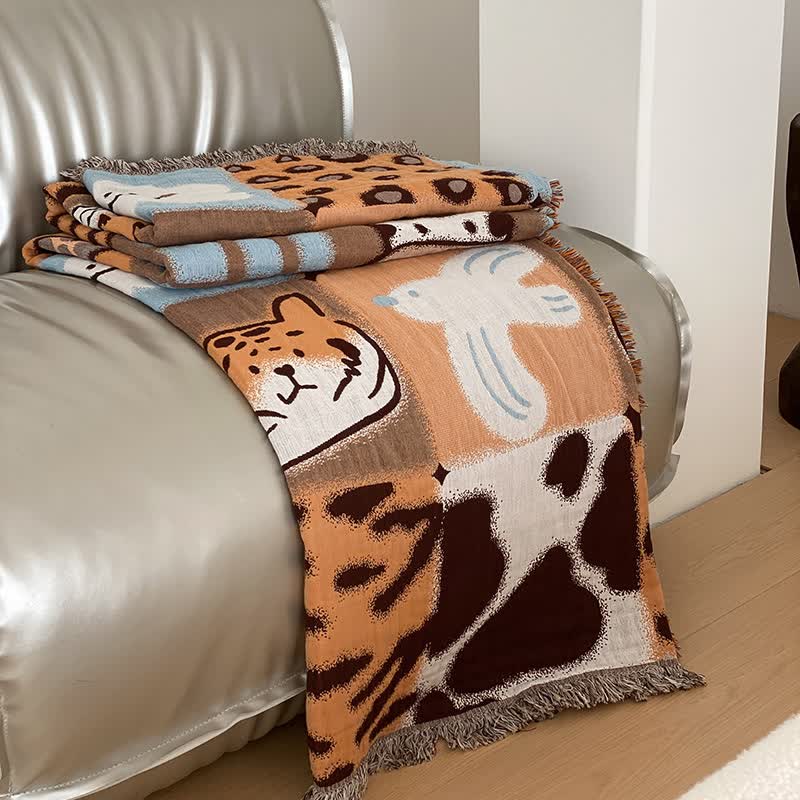 Trapunta con nappe in garza di cotone a quattro strati con stampa animalier