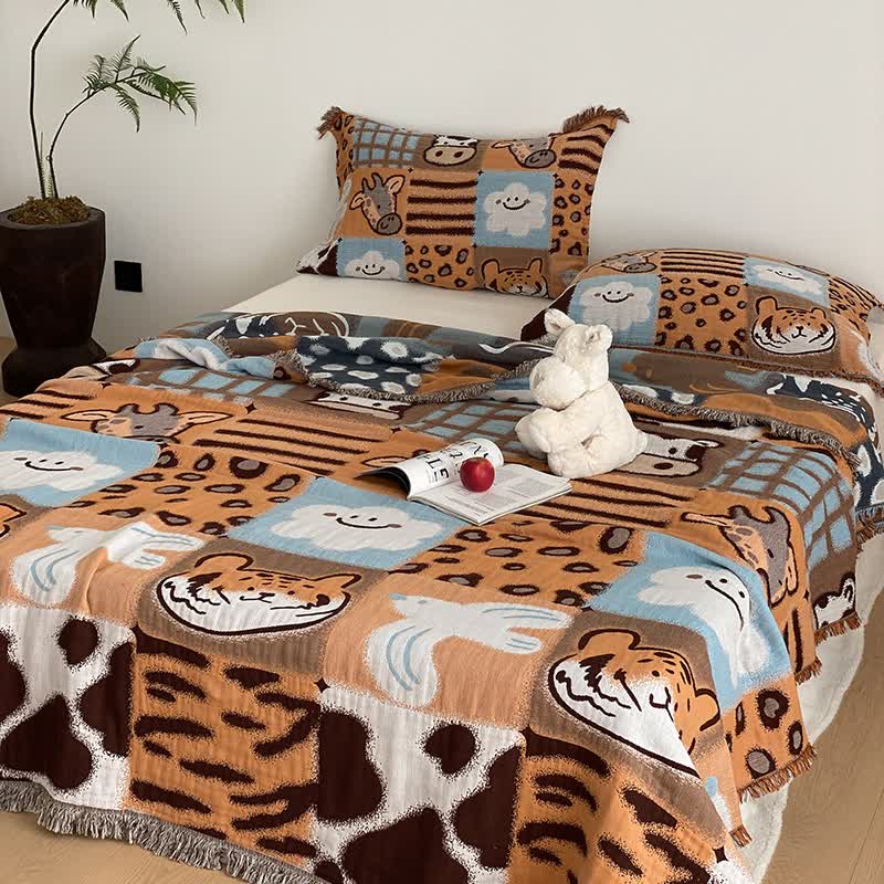 Trapunta con nappe in garza di cotone a quattro strati con stampa animalier