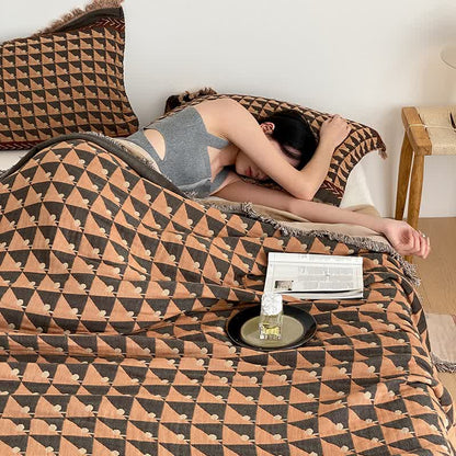 Trapunta con nappe in garza di cotone a quattro strati con motivo geometrico