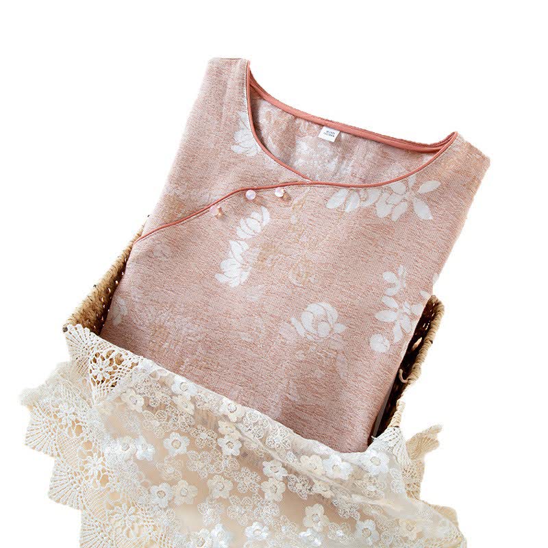 Loungewear con bottoni in perline in jacquard vintage in cotone tinto in filo