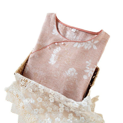 Loungewear con bottoni in perline in jacquard vintage in cotone tinto in filo