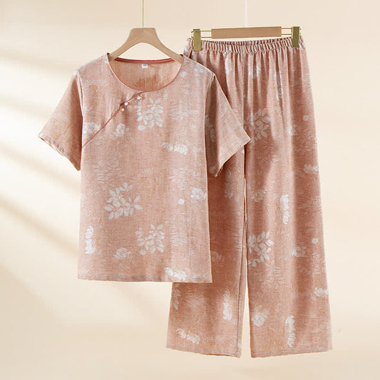 Loungewear con bottoni in perline in jacquard vintage in cotone tinto in filo