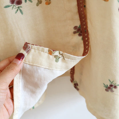 Camicia da notte traspirante in cotone con stampa nespolo a maniche lunghe