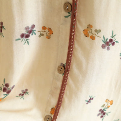 Camicia da notte traspirante in cotone con stampa nespolo a maniche lunghe