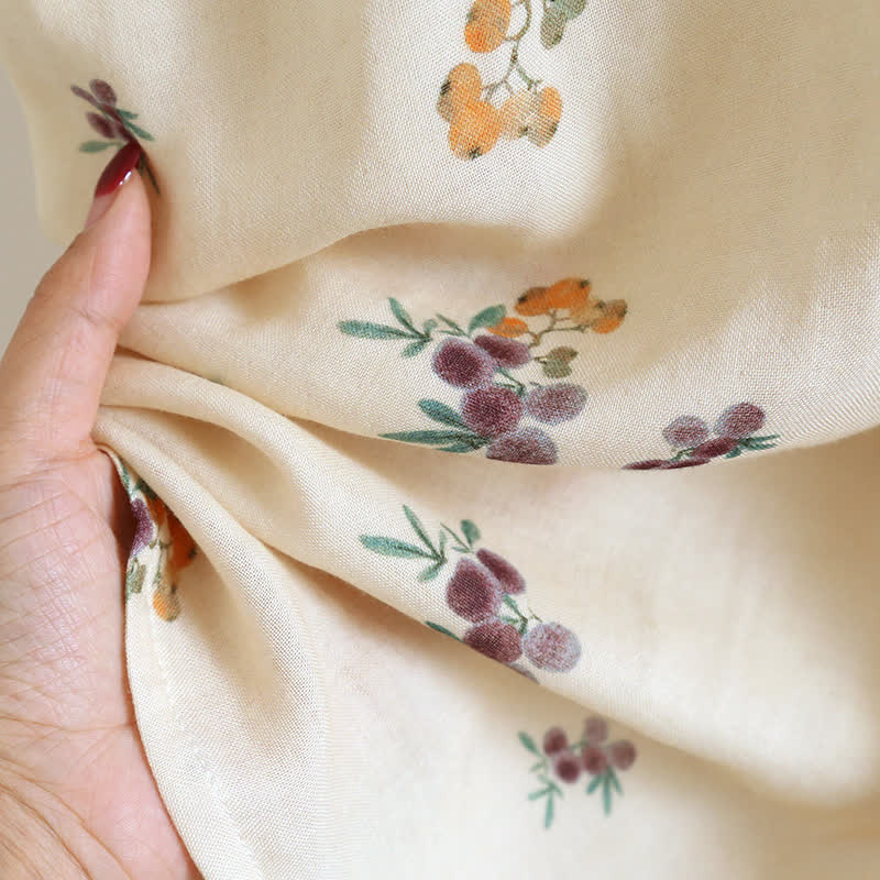 Camicia da notte traspirante in cotone con stampa nespolo a maniche lunghe