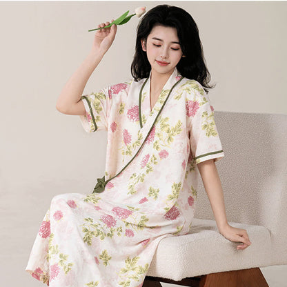 Camicia da notte imbottita a maniche corte con tasca in stile country floreale