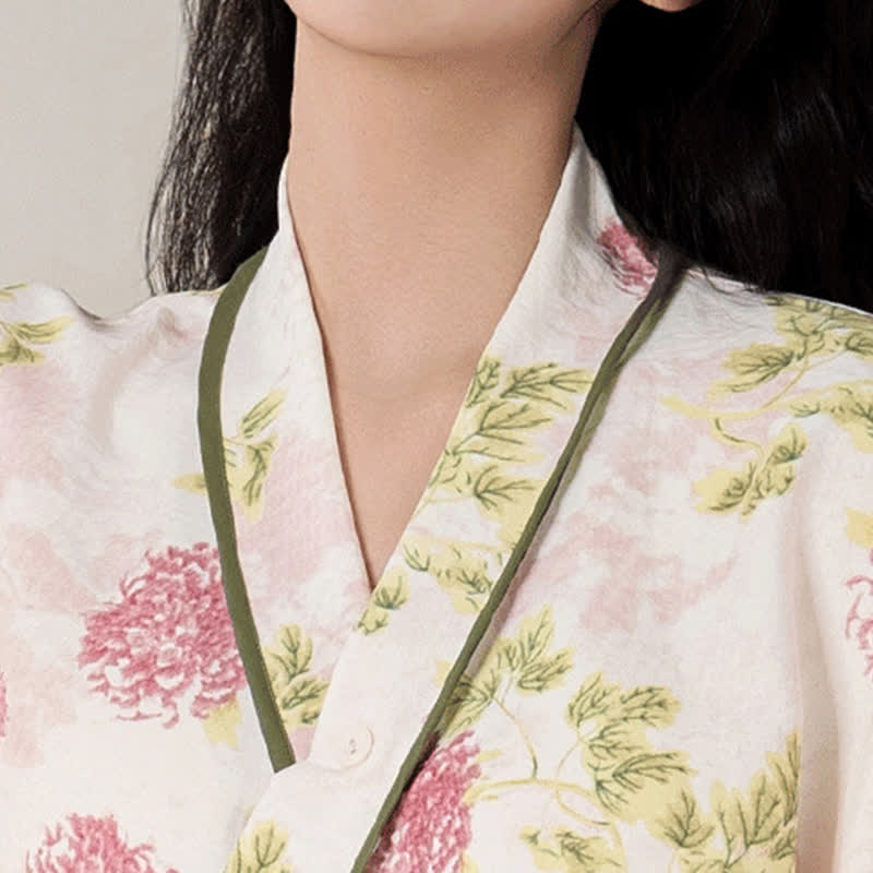 Camicia da notte imbottita a maniche corte con tasca in stile country floreale