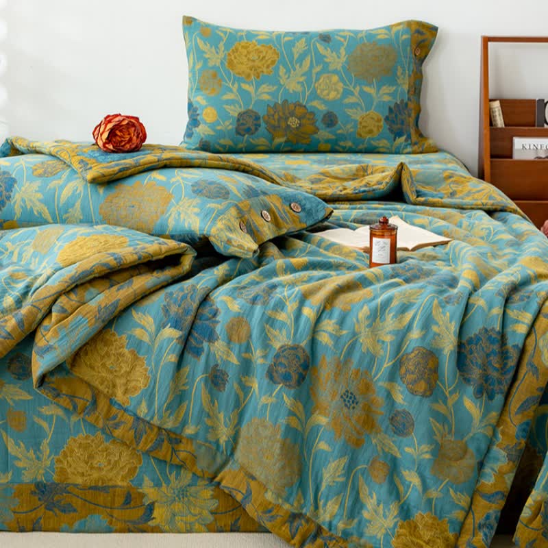 Lussuosa trapunta estiva a doppio strato in cotone jacquard floreale