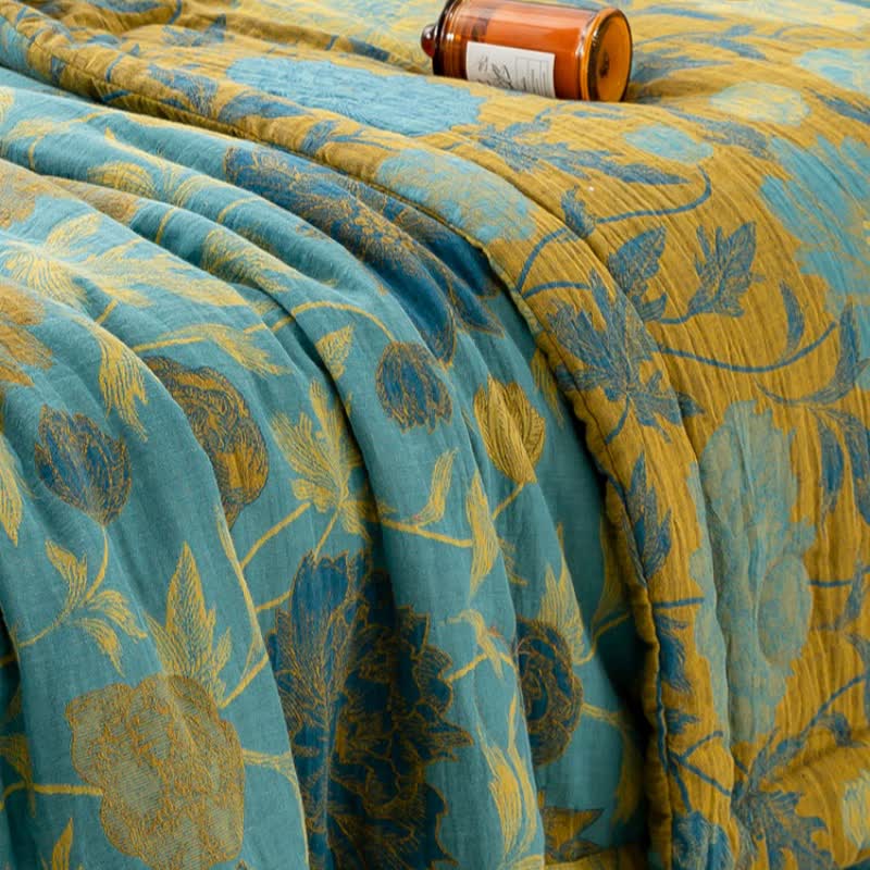 Lussuosa trapunta estiva a doppio strato in cotone jacquard floreale