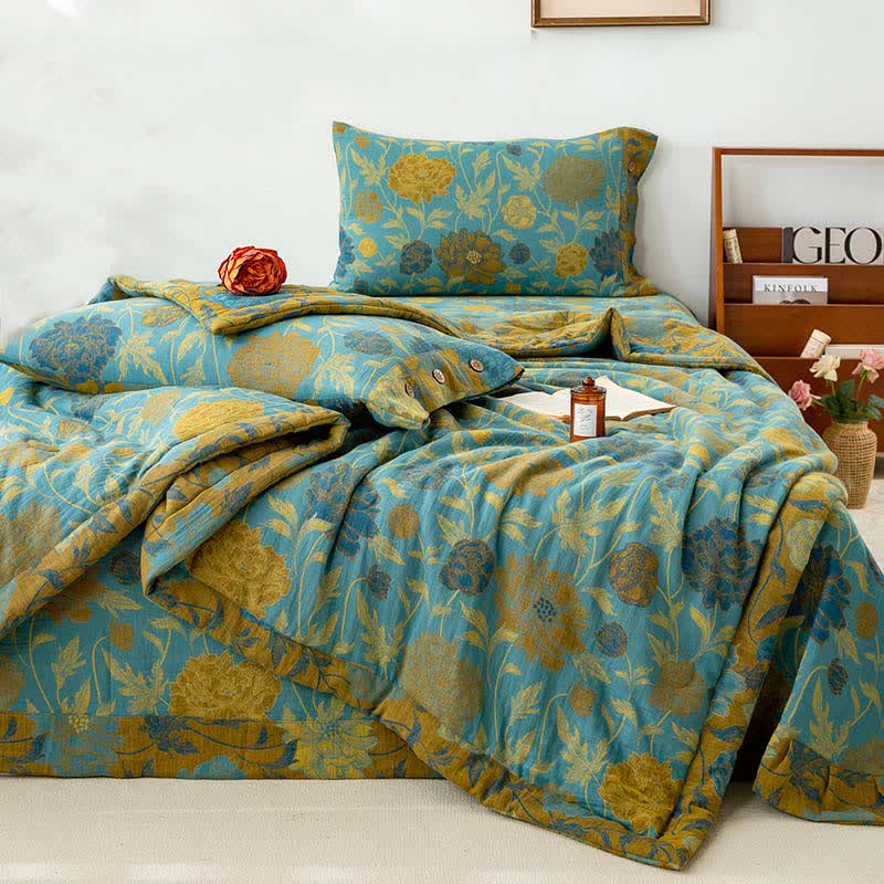 Lussuosa trapunta estiva a doppio strato in cotone jacquard floreale