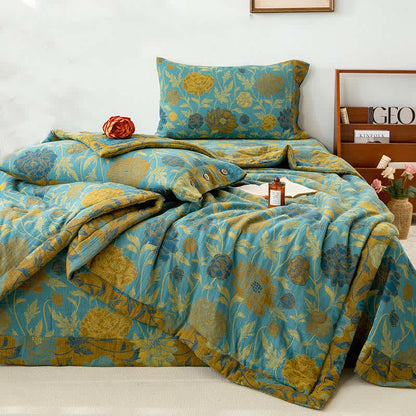 Lussuosa trapunta estiva a doppio strato in cotone jacquard floreale