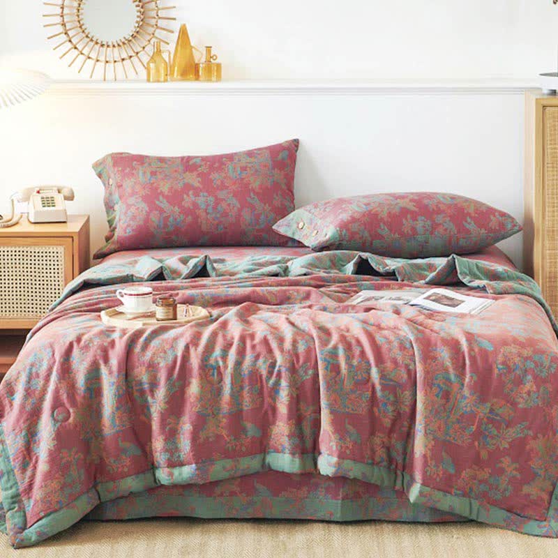 Trapunta estiva reversibile vintage a doppio strato in puro cotone