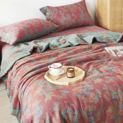 Trapunta estiva reversibile vintage a doppio strato in puro cotone