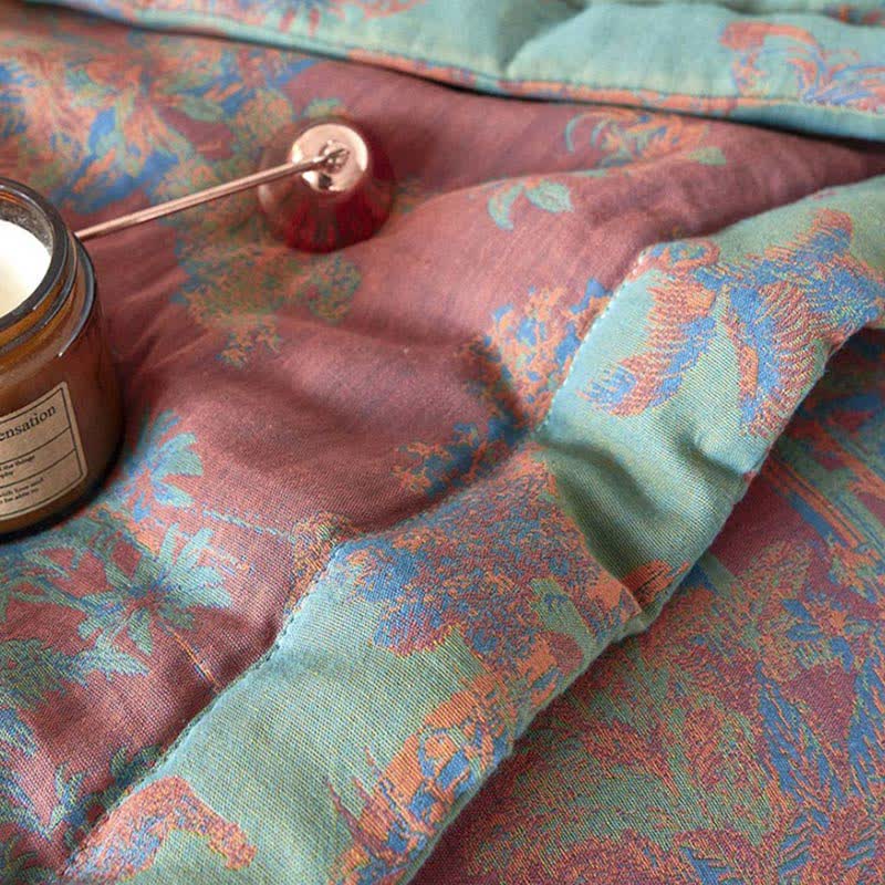Trapunta estiva reversibile vintage a doppio strato in puro cotone