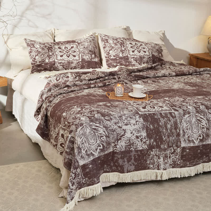 Trapunta con nappe morbide in garza di puro cotone in stile etnico