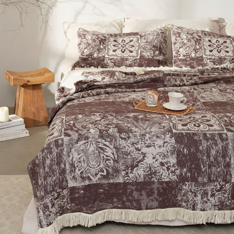 Trapunta con nappe morbide in garza di puro cotone in stile etnico