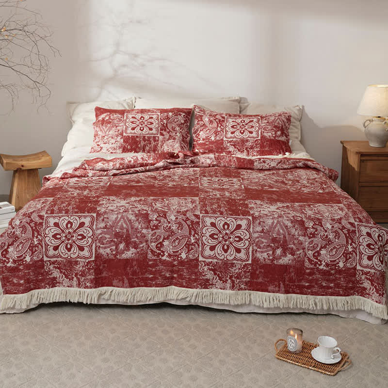 Trapunta con nappe morbide in garza di puro cotone in stile etnico