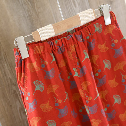 Pigiama vintage in jacquard di cotone tinto in filo con foglie di ginkgo