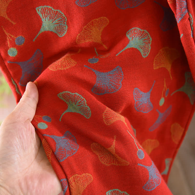 Pigiama vintage in jacquard di cotone tinto in filo con foglie di ginkgo
