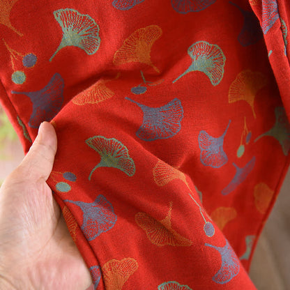 Pigiama vintage in jacquard di cotone tinto in filo con foglie di ginkgo