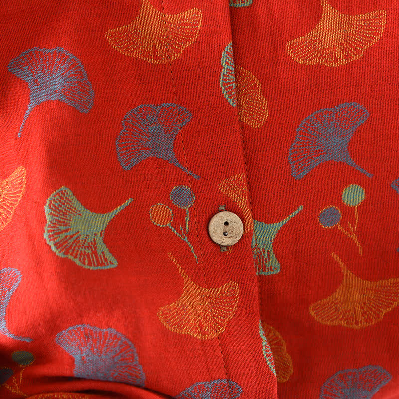 Pigiama vintage in jacquard di cotone tinto in filo con foglie di ginkgo