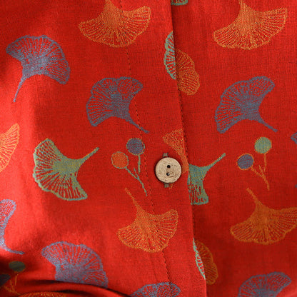 Pigiama vintage in jacquard di cotone tinto in filo con foglie di ginkgo