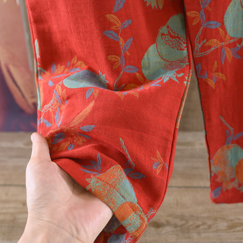 Pigiama vintage in jacquard di cotone tinto in filo con motivo a fiori di melograno