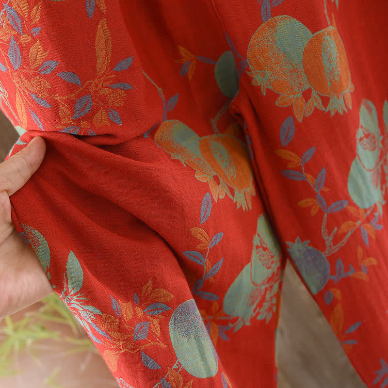 Pigiama vintage in jacquard di cotone tinto in filo con motivo a fiori di melograno