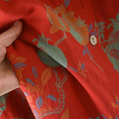Pigiama vintage in jacquard di cotone tinto in filo con motivo a fiori di melograno