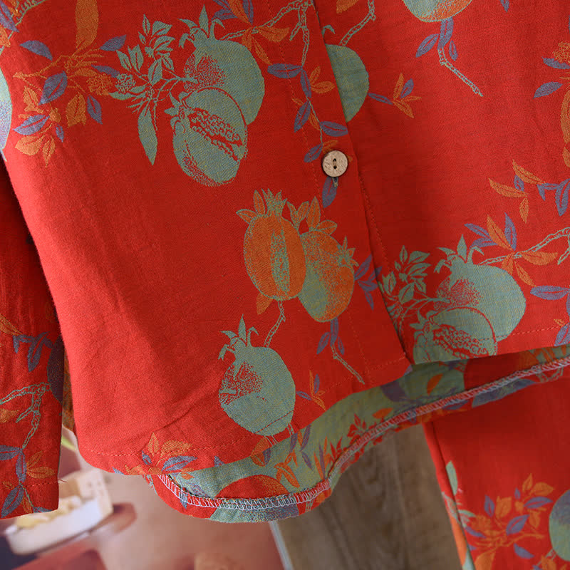 Pigiama vintage in jacquard di cotone tinto in filo con motivo a fiori di melograno