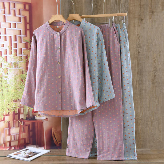 Pigiama vintage in cotone tinto in filo con cerchi colorati