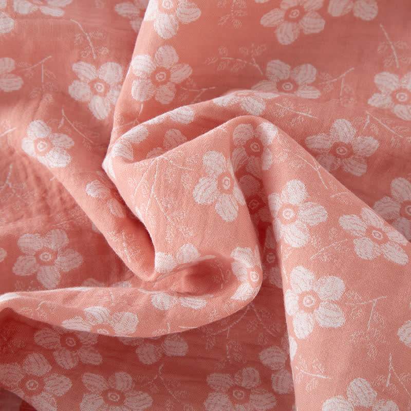 Pigiama in cotone tinto in filo jacquard con motivo floreale retrò