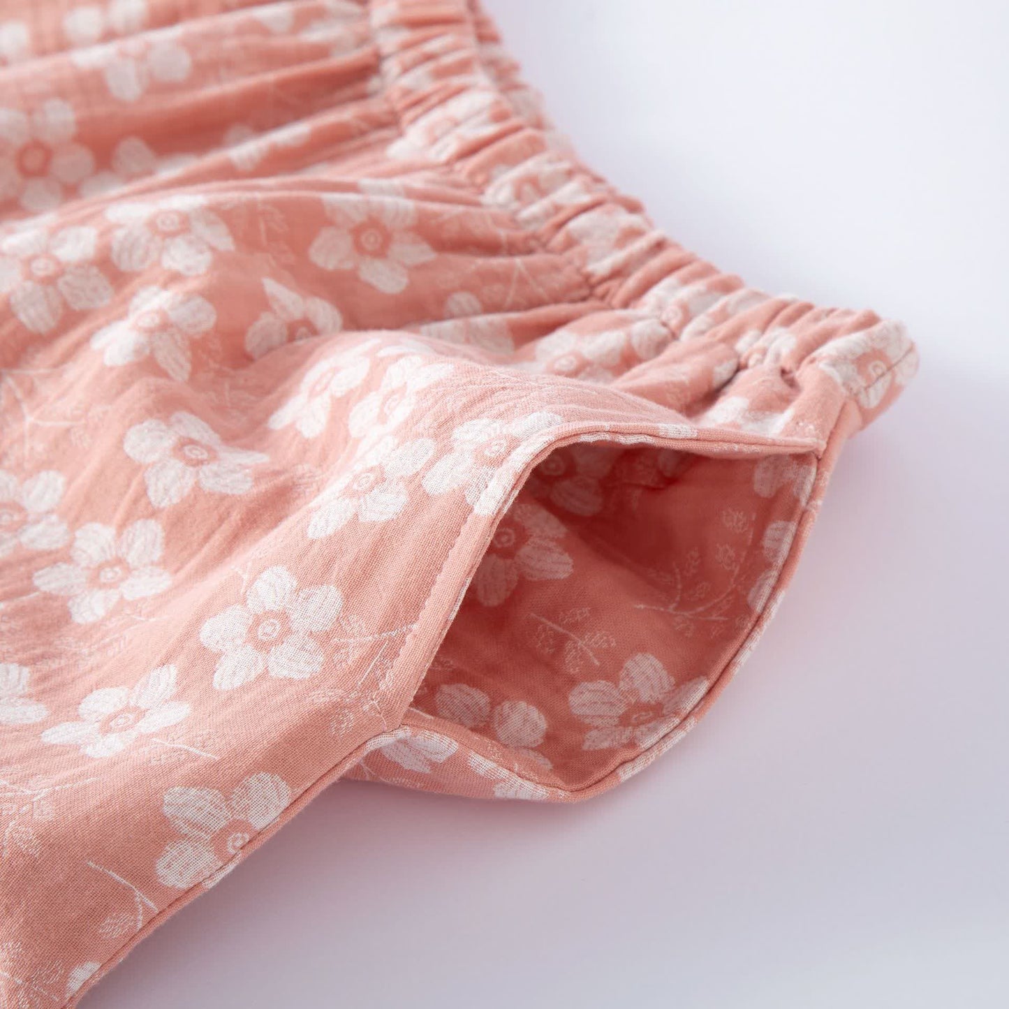 Pigiama in cotone tinto in filo jacquard con motivo floreale retrò