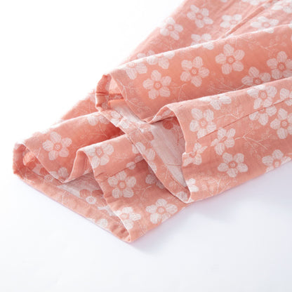 Pigiama in cotone tinto in filo jacquard con motivo floreale retrò