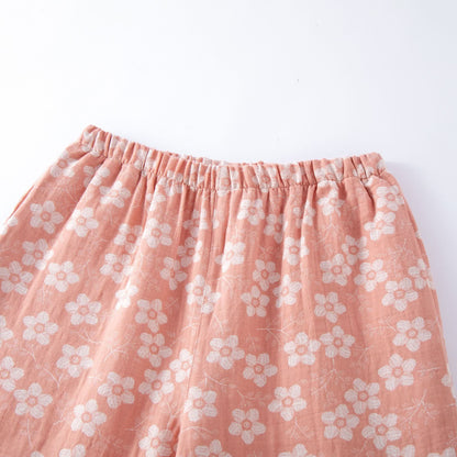 Pigiama in cotone tinto in filo jacquard con motivo floreale retrò