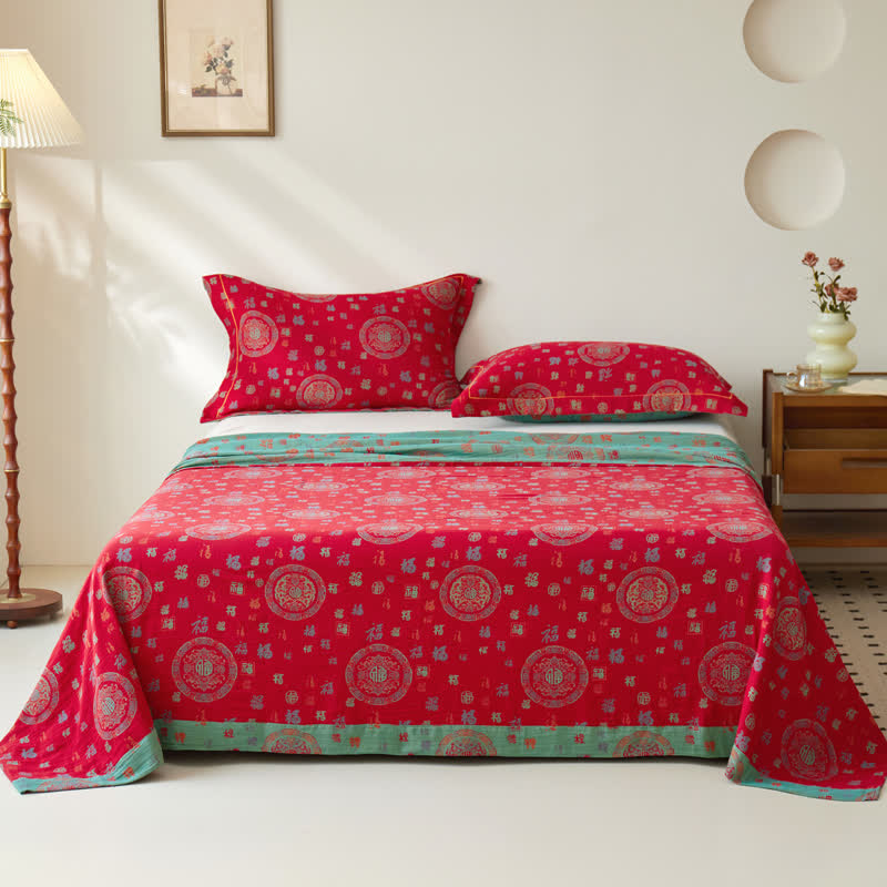 Copriletto reversibile in jacquard tinto in filo a doppio strato di cotone vintage