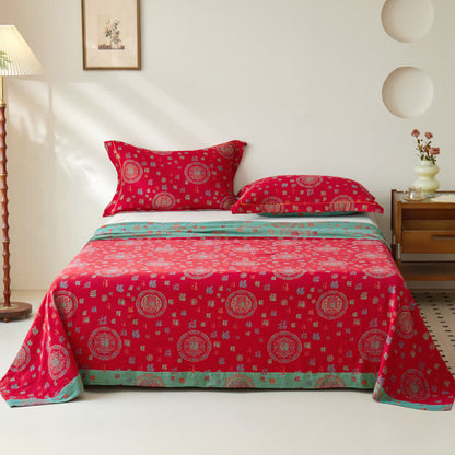 Copriletto reversibile in jacquard tinto in filo a doppio strato di cotone vintage