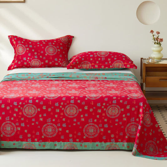 Copriletto reversibile in jacquard tinto in filo a doppio strato di cotone vintage