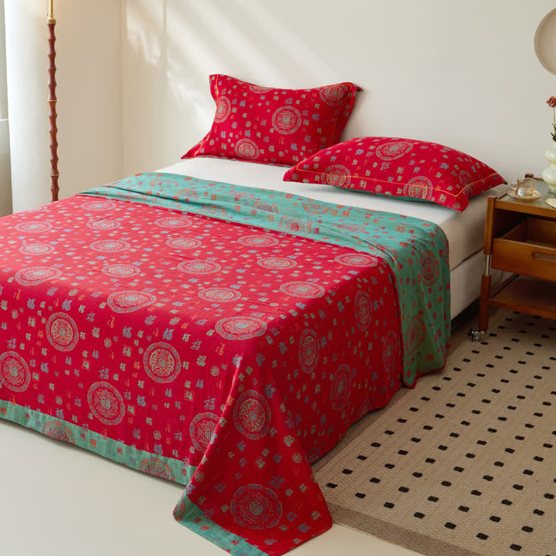 Copriletto reversibile in jacquard tinto in filo a doppio strato di cotone vintage